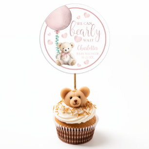 Bearly Wait Pink Teddy Bear Baby Shower Sticker