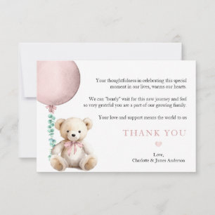 Bearly Wait Pink Teddy Bear Baby Thank You Card