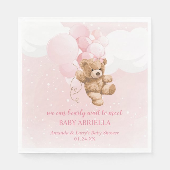 Bearly Wait Pink Teddy Bear Napkins (Front)