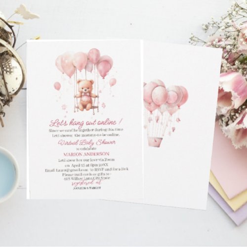 Bearly Wait Pink  watercolor Virtual Baby Shower Invitation