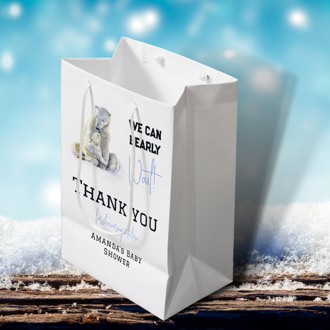 Bearly Wait Polar Bear Blue Boy Winter Baby Shower Medium Gift Bag (Creator Uploaded)