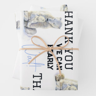 Bearly Wait Polar Bear Blue Boy Winter Baby Shower Wrapping Paper Sheets