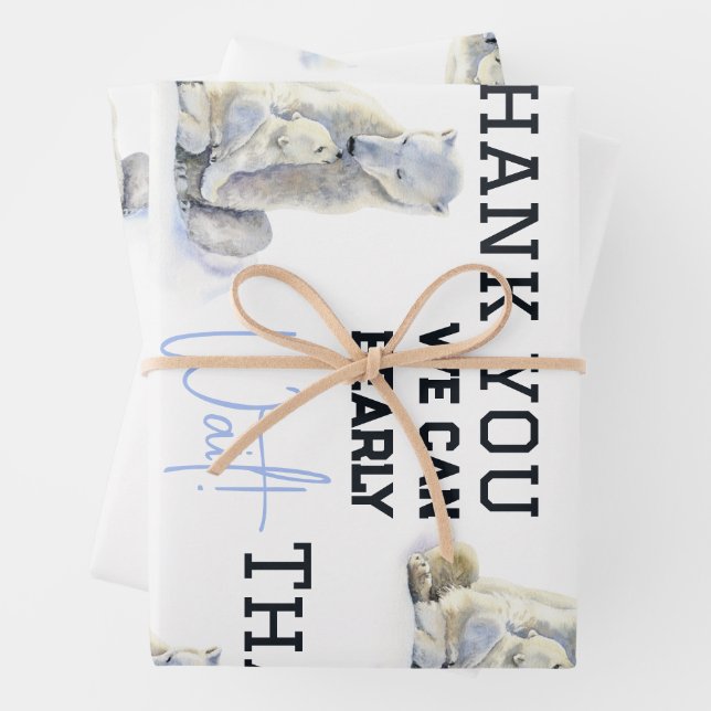 Bearly Wait Polar Bear Blue Boy Winter Baby Shower Wrapping Paper Sheets (In situ)