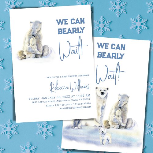 Bearly Wait Polar Bear Blue Winter Boy Baby Shower Invitation