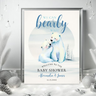Bearly Wait Polar Bear Cub Baby Boy Shower Welcome Poster