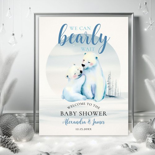 Bearly Wait Polar Bear Cub Baby Boy Shower Welcome Poster