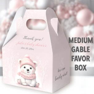 Bearly Wait Polar Bear Pink Baby Shower Medium Favor Boxes