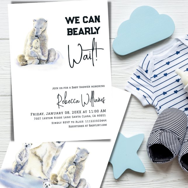Bearly Wait Polar Bear Pink Girl Baby Shower Invitation (Creator Uploaded)