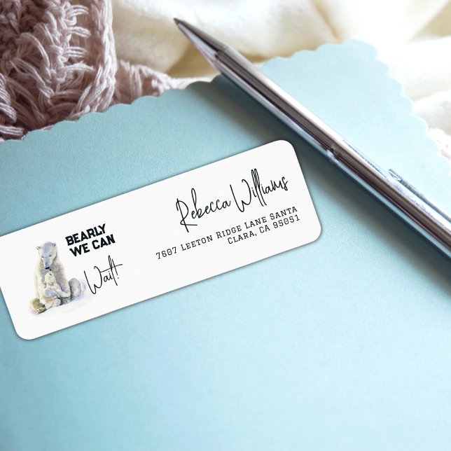 Bearly Wait Polar Bear Pink Girl Baby Shower Label (Creator Uploaded)