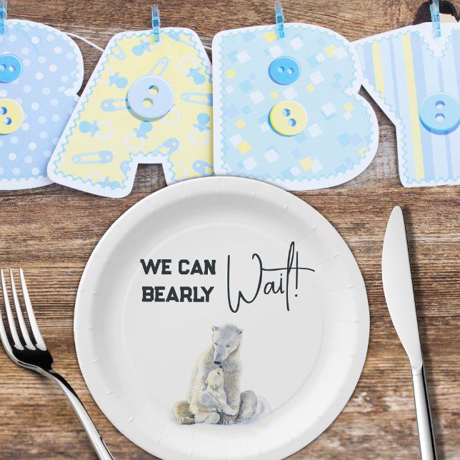 Bearly Wait Polar Bear Pink Girl Baby Shower Paper Plates (Creator Uploaded)
