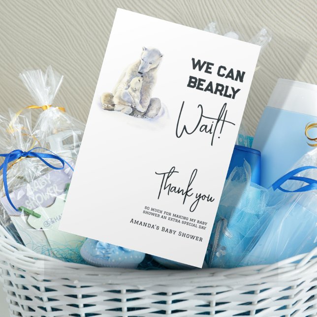 Bearly Wait Polar Bear Pink Girl Baby Shower Thank You Card (Creator Uploaded)