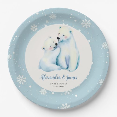 Bearly Wait Polar Mama Bear Cub Baby Boy Shower Paper Plates