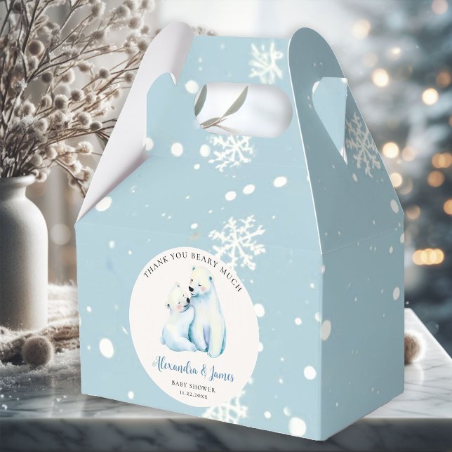 Bearly Wait Polar Mommy Bear Cub Baby Boy Shower Favor Boxes (winter boy baby shower bearly wait polar bear mama cub watercolor cute adorable favor box)