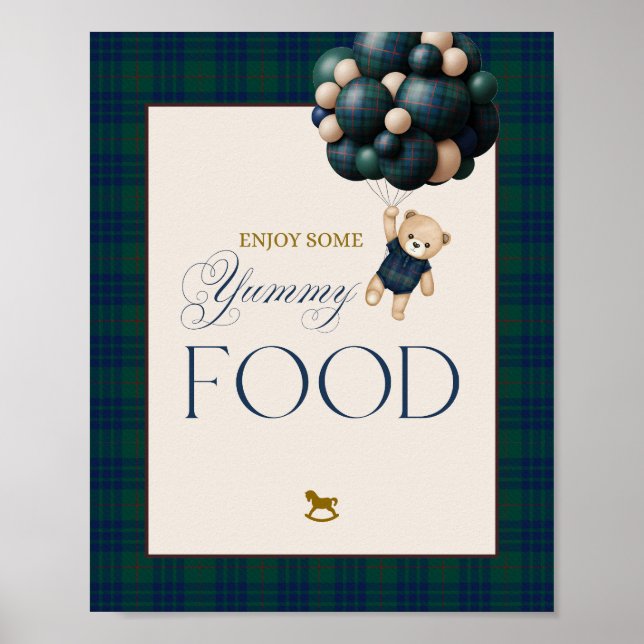 Bearly Wait Preppy Teddy Balloon Baby Shower Poster (Front)