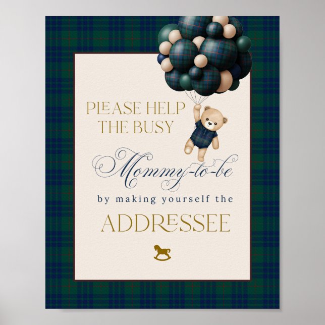 Bearly Wait Preppy Teddy Balloon Baby Shower Poster (Front)