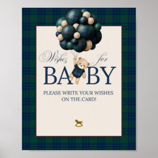 Bearly Wait Preppy Teddy Balloon Baby Shower Poster