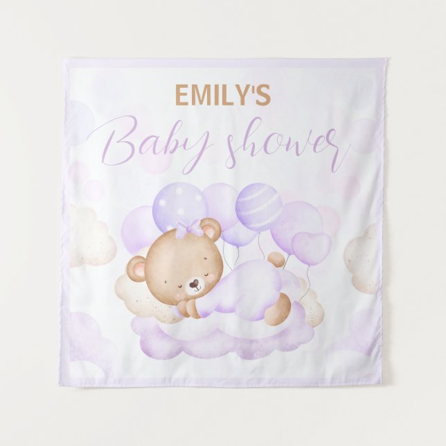 Bearly Wait Purple Girl Baby shower Backdrop (Front)