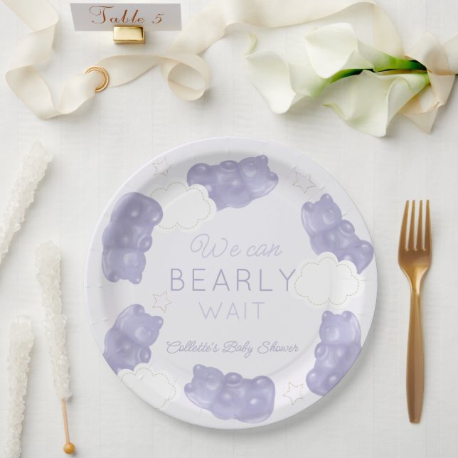 Bearly Wait Purple Gummy Bear Baby Shower Paper Plates (Wedding)