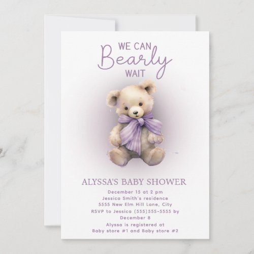 Bearly Wait Purple Lavender Baby Shower Invitation