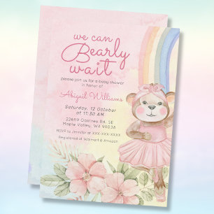Bearly wait rainbow floral ballet bear baby shower invitation