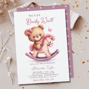 Bearly Wait Rocking Horse Bow Baby Girl Shower Invitation