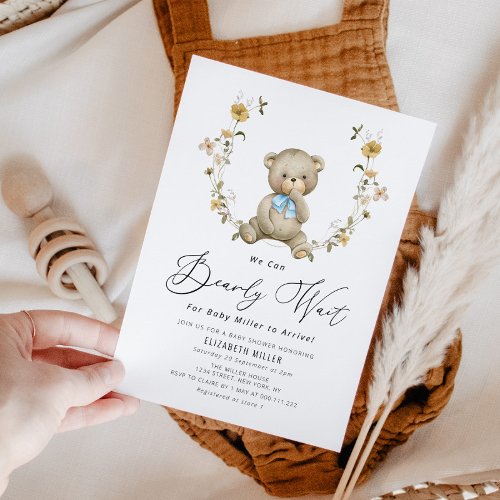 bearly wait rustic floral baby shower invitation