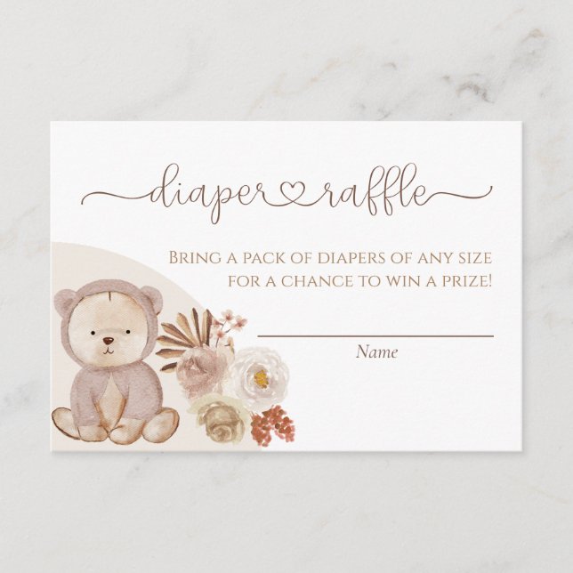 Bearly Wait Stuffed Teddy Bear Diaper Raffle Enclosure Card (Front)