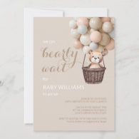 Bearly Wait Teddy Balloons Girl Baby Shower   Invitation