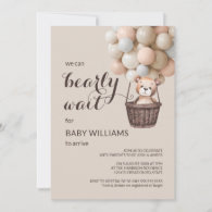 Bearly Wait Teddy Balloons Girl Baby Shower  Invitation