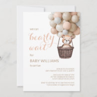 Bearly Wait Teddy Balloons Girl Baby Shower  Invitation