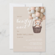 Bearly Wait Teddy Balloons Girl Baby Shower  Invitation