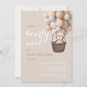 Bearly Wait Teddy Balloons Girl Baby Shower  Invitation