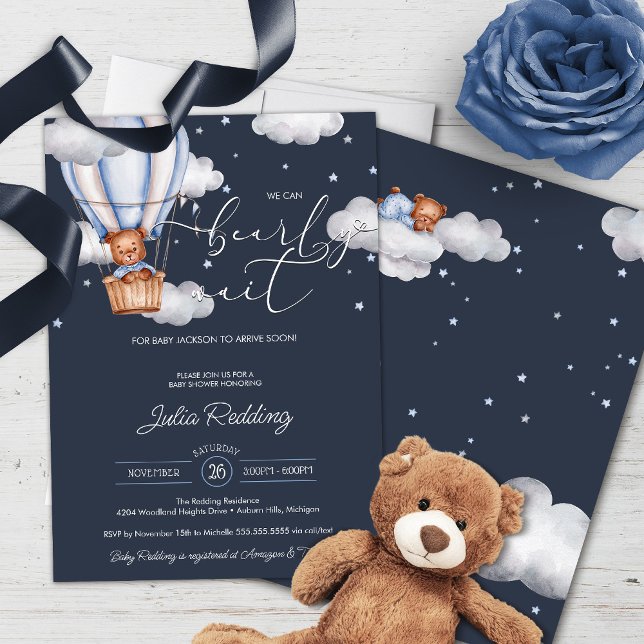 Bearly Wait Teddy Bear Air Balloon Baby Shower Invitation (Creator Uploaded)