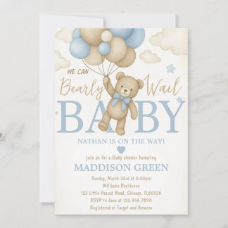 Bearly Wait Teddy Bear Baby Shower Invitation