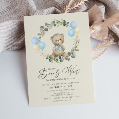 bearly wait teddy bear baby shower invitation