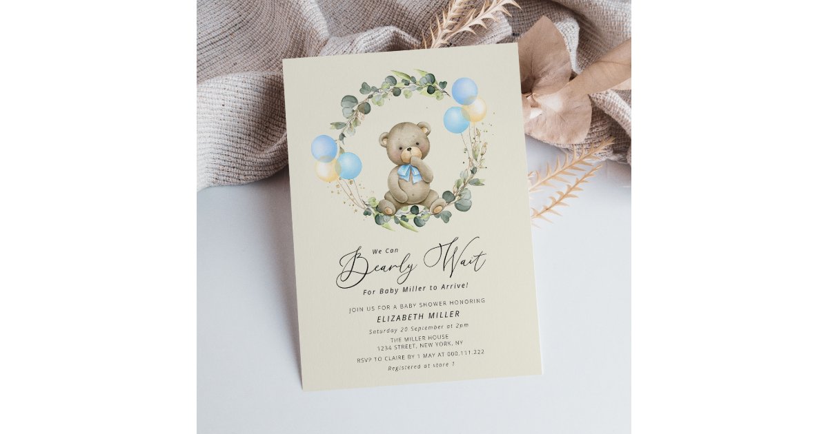 bearly wait teddy bear baby shower invitation | Zazzle