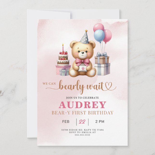 Bearly Wait Teddy Bear Birthday Invitation (Front)