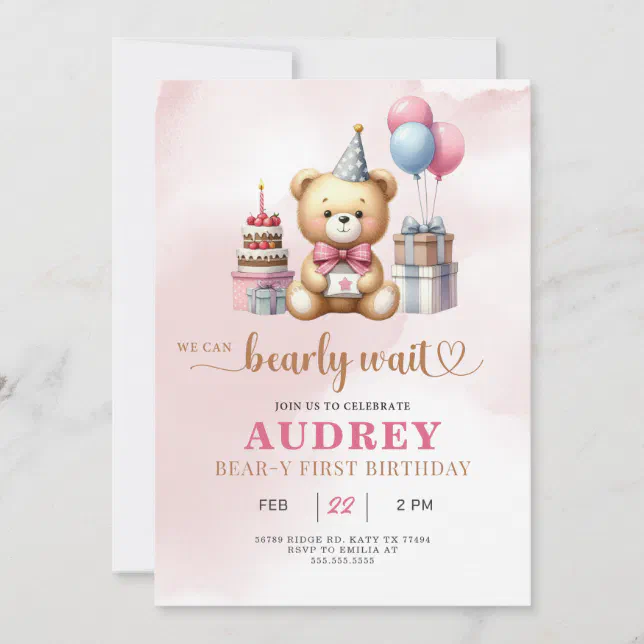 Bearly Wait Teddy Bear Birthday Invitation | Zazzle