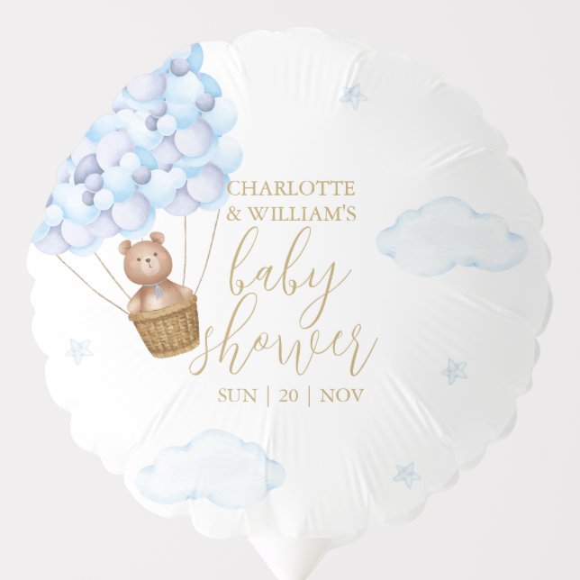 Bearly Wait Teddy Bear Blue Balloons Baby Shower (Front)