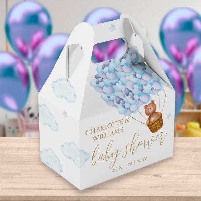 Bearly Wait Teddy Bear Blue Balloons Baby Shower Favor Boxes (Creator Uploaded)
