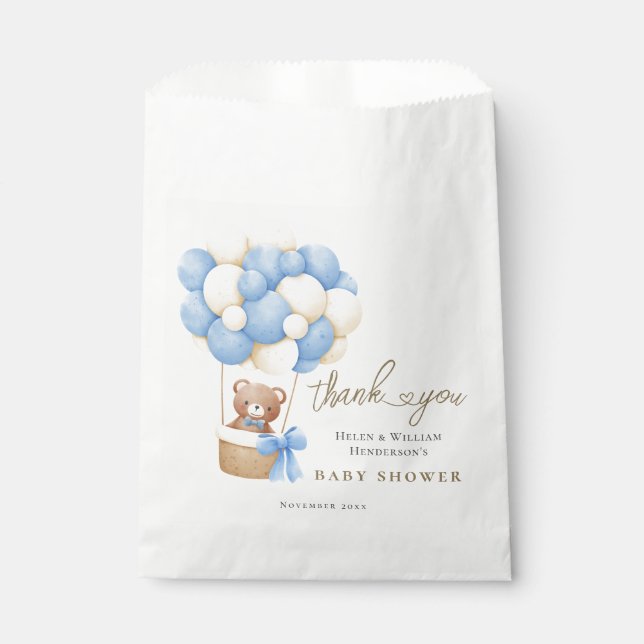 Bearly Wait Teddy Bear Blue Balloons Favor Bag (Front)