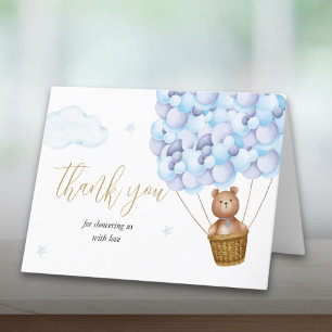 Bearly Wait Teddy Bear Blue Boy Baby Shower Letterpress Thank You Card