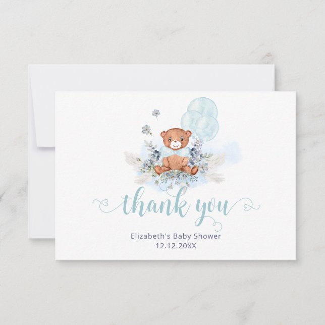 Bearly Wait Teddy Bear Boy Baby Shower Thank You Card (Front)