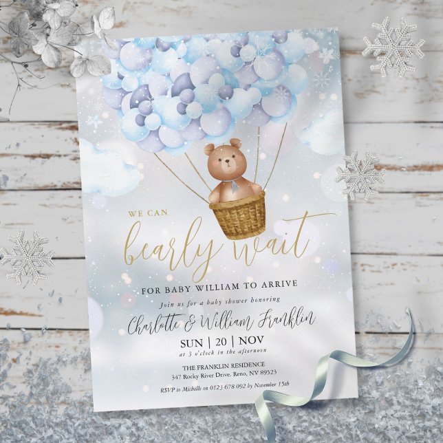 Bearly Wait Teddy Bear Boy Winter Baby Shower Invitation (Bearly Wait Teddy Bear Boy Winter Baby Shower Invitation)