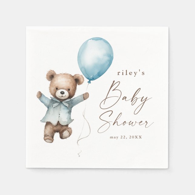 Bearly Wait Teddy Bear Boys Baby Shower Napkins (Front)