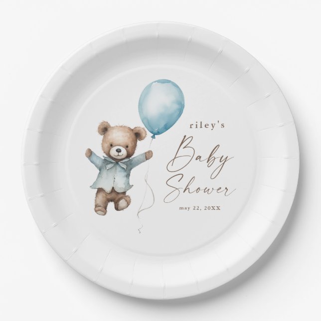 Bearly Wait Teddy Bear Boys Baby Shower Paper Plates (Front)