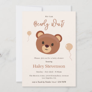 Bearly Wait Teddy Bear Brown Neutral Baby Shower Invitation