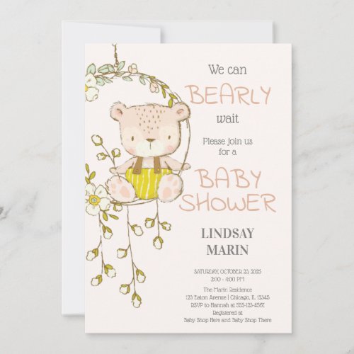 Bearly Wait Teddy Bear Cute Baby Shower Invitation
