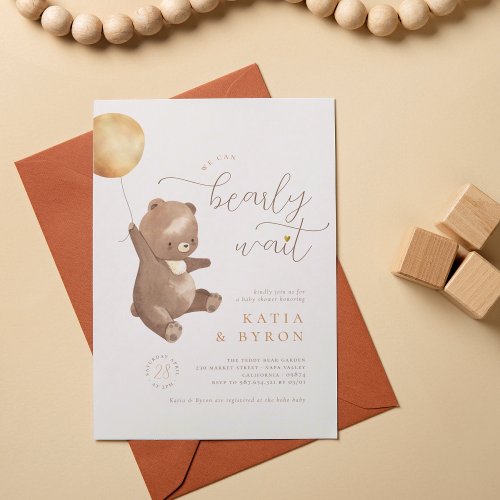 Bearly Wait Teddy Bear Gender Neutral Baby Shower Invitation