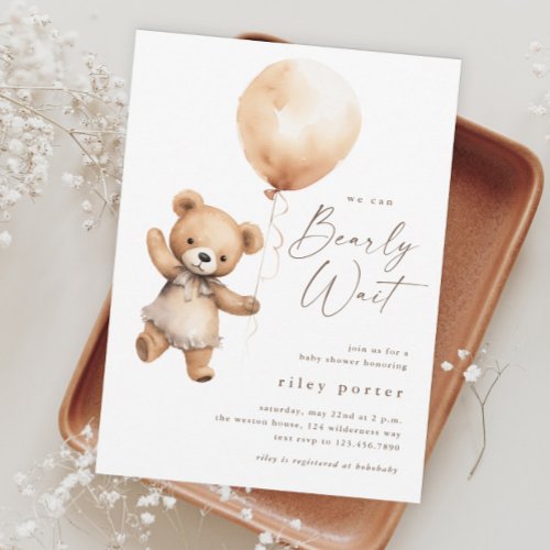Bearly Wait Teddy Bear Gender Neutral Baby Shower Invitation